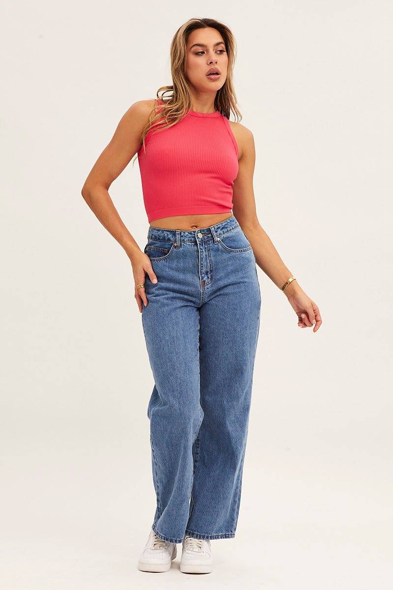 TANK Red Tank Top Crew Neck Seamless for Women by Ally