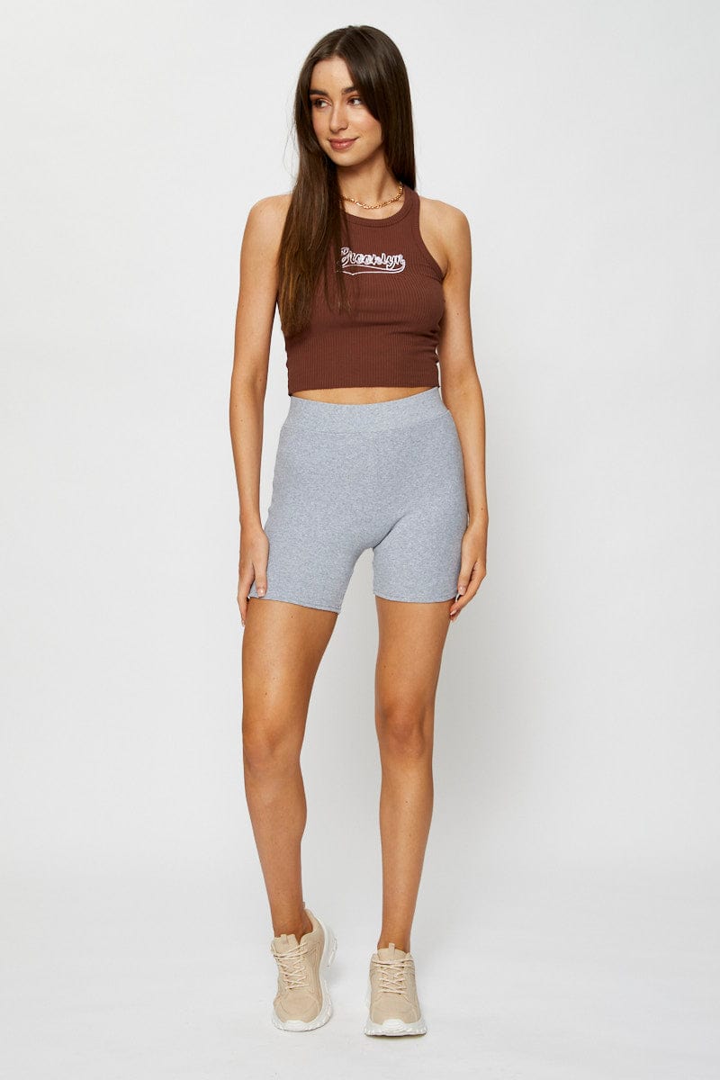 TANK SEMI CROP Brown Singlet Top for Women by Ally