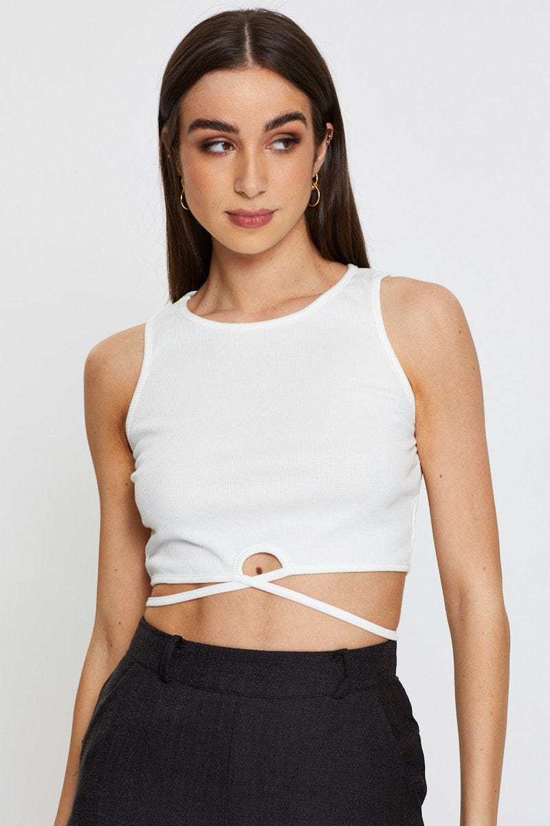 TANK SEMI CROP White Crop Top for Women by Ally