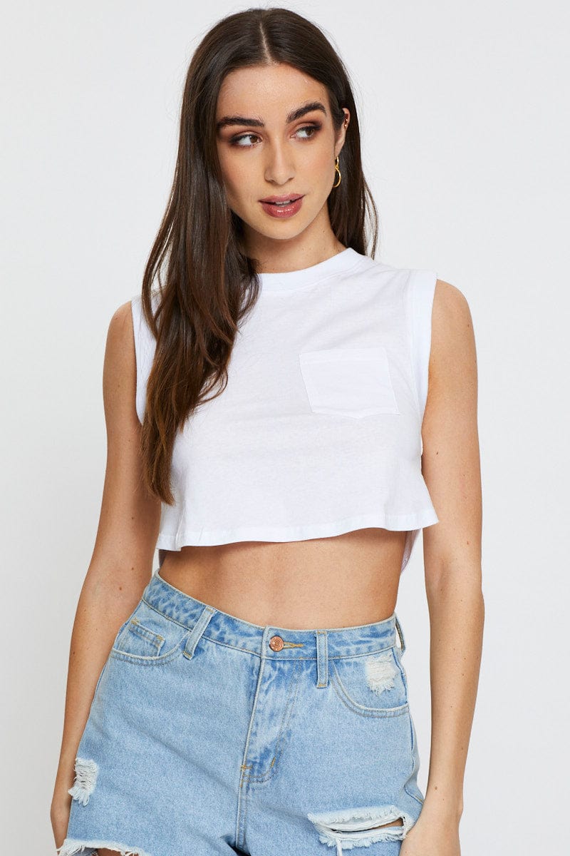 TANK SEMI CROP White Crop Top for Women by Ally