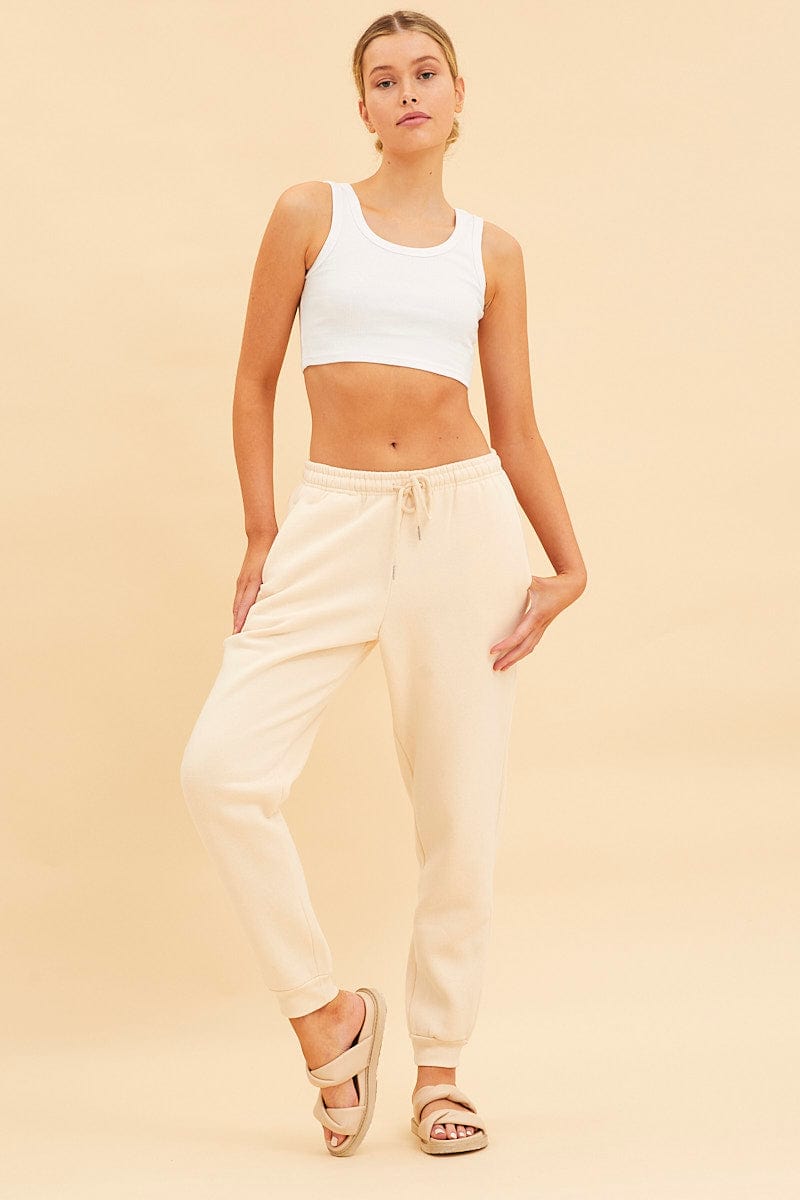 TANK White Cropped Tank Cotton Blend Rib Racer Back for Women by Ally