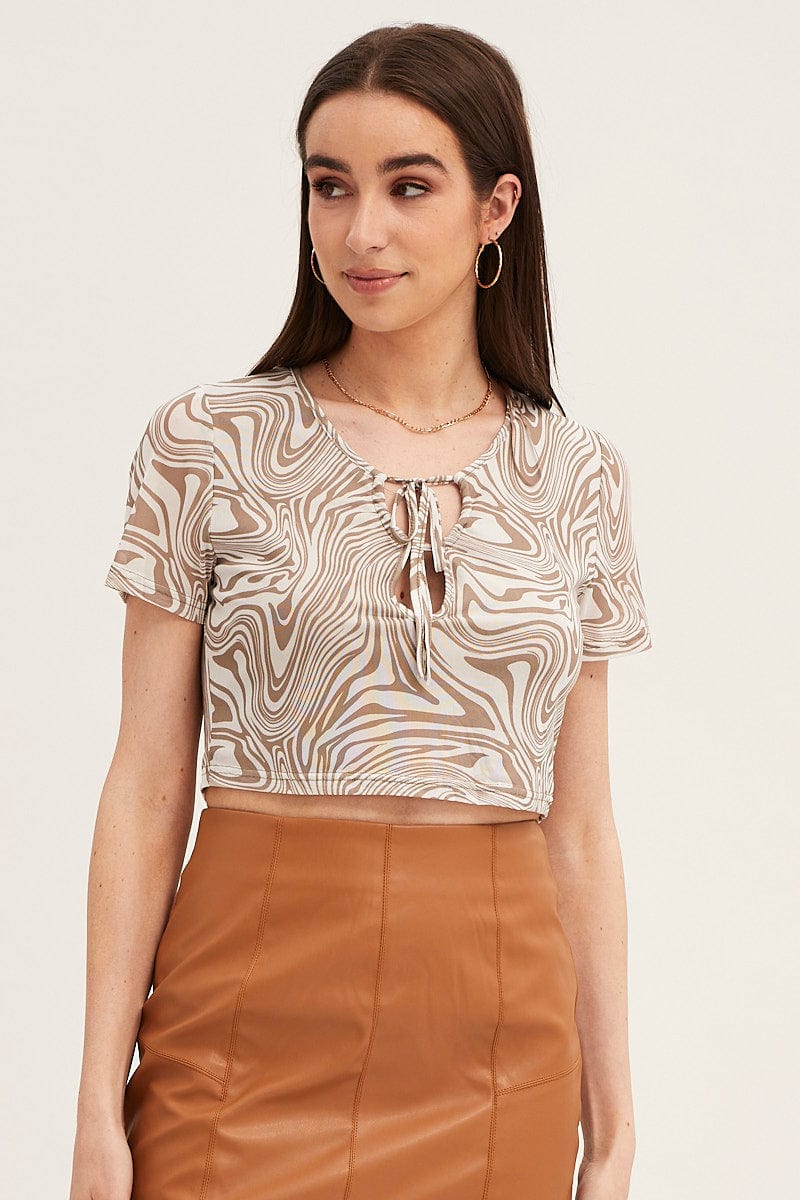Abstract Print Top Mesh | Ally Fashion