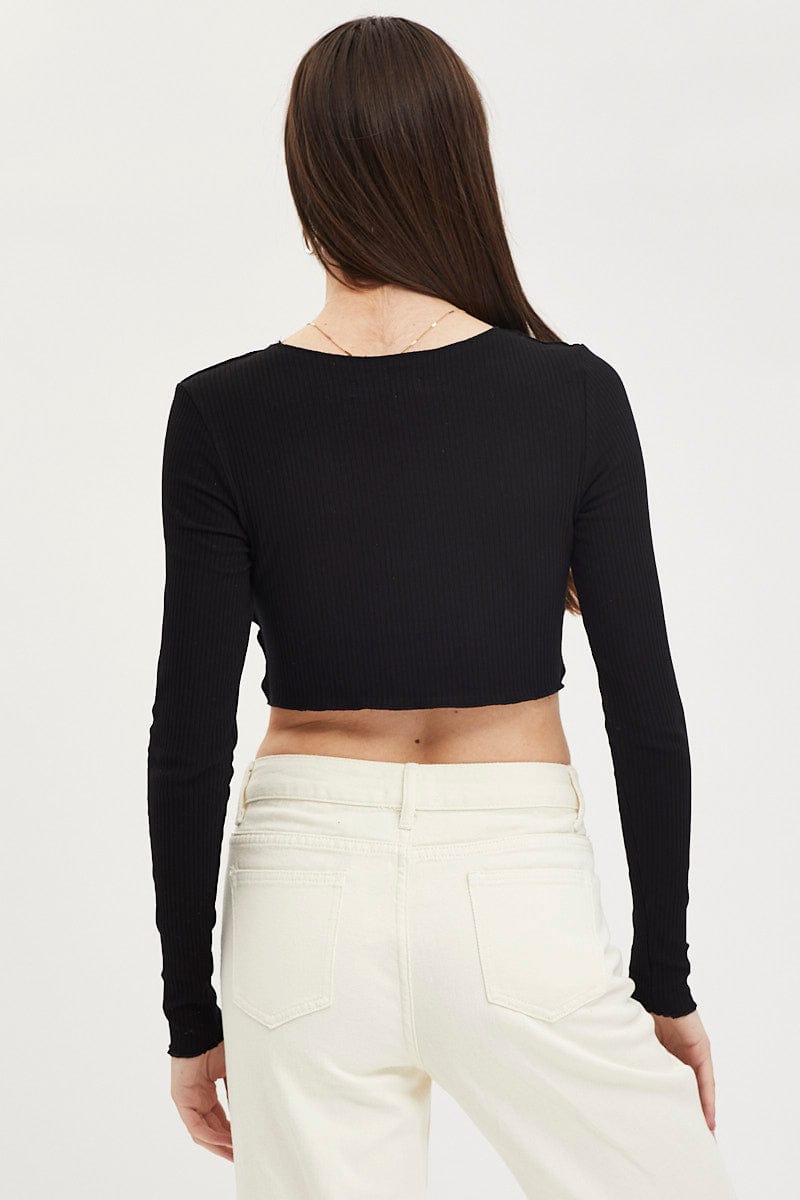 TOP Black Bust Detail Top Long Sleeve for Women by Ally