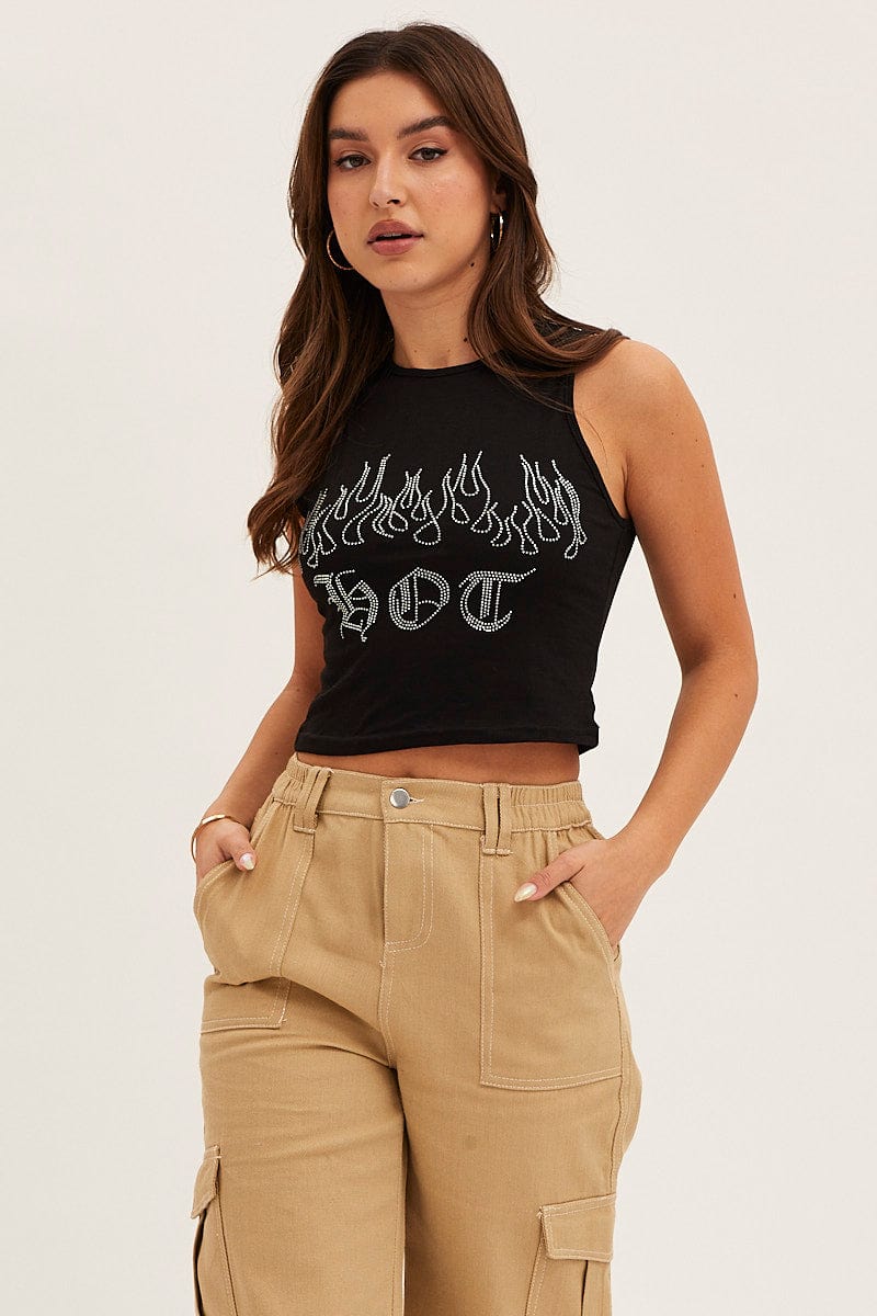 TOP Black Crop Top for Women by Ally