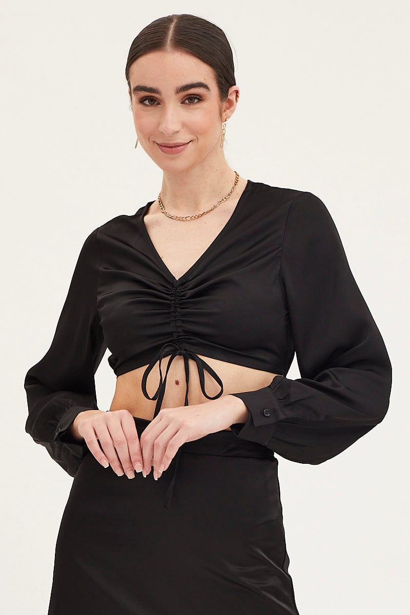 TOP Black Crop Top Long Sleeve for Women by Ally