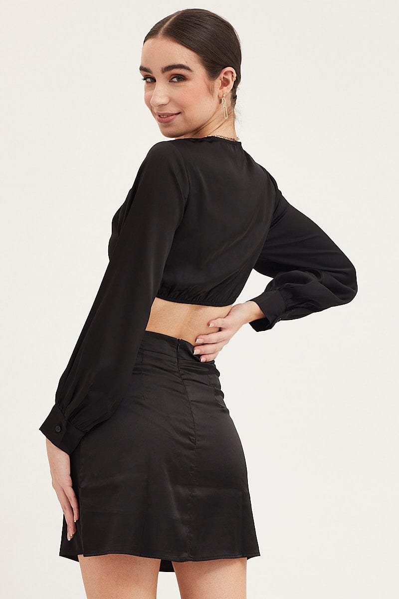 TOP Black Crop Top Long Sleeve for Women by Ally