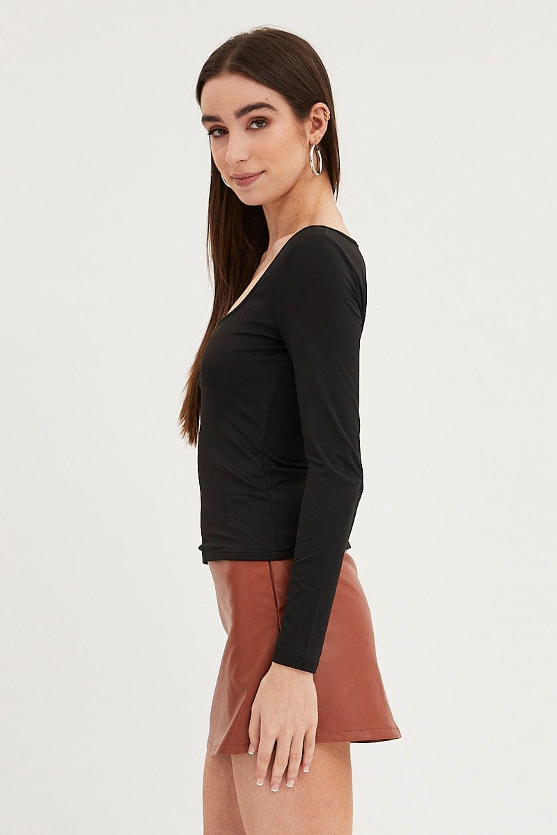 TOP Black Jersey Top Long Sleeve for Women by Ally