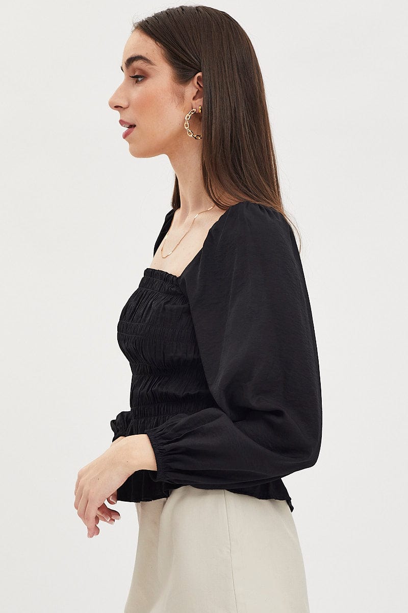 TOP Black Peplum Top Long Sleeve for Women by Ally