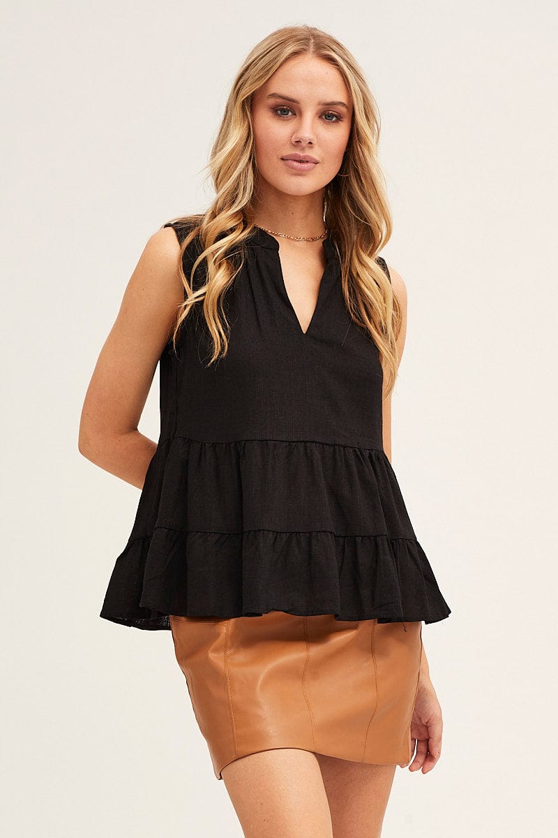 TOP Black Peplum Top Sleeveless for Women by Ally