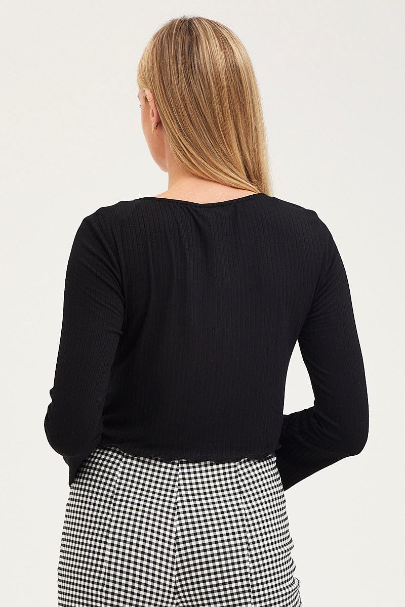 TOP Black Ring Detail Top Long Sleeve for Women by Ally