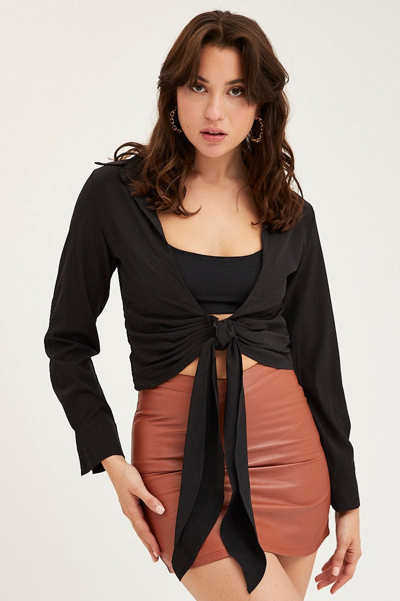 TOP Black Tie Up Top Long Sleeve for Women by Ally