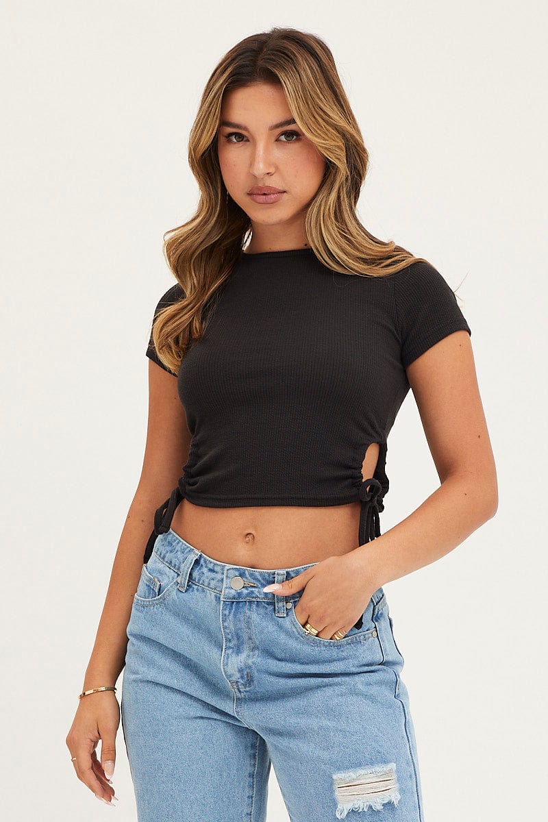 TOP Black Top Short Sleeve for Women by Ally