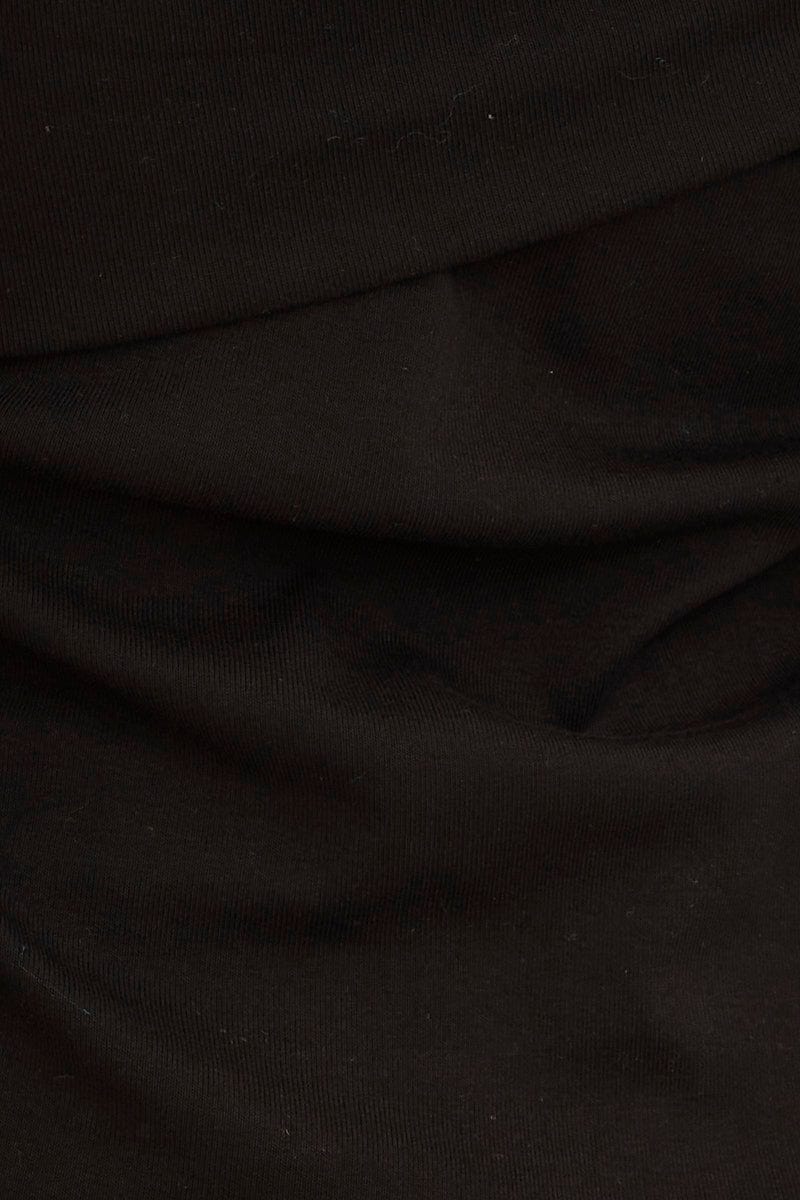 TOP Black Top Short Sleeve Asymmetric Neckline Cotton Jersey for Women by Ally