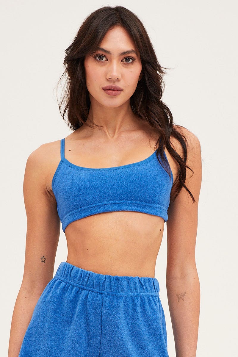 TOP Blue Crop Top Terry for Women by Ally