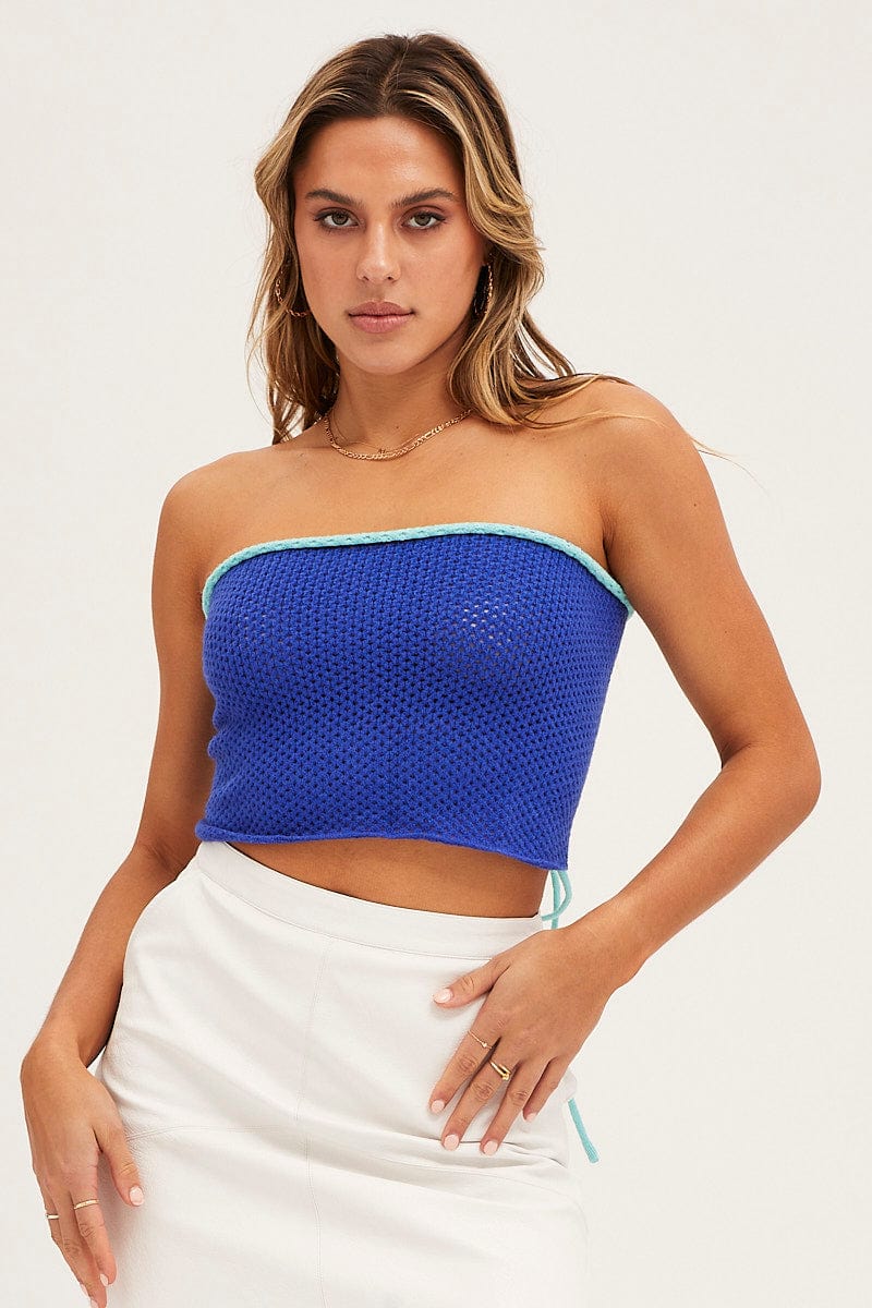 TOP Blue Knit Crop Top for Women by Ally