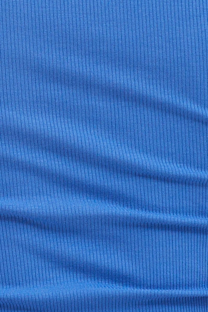 TOP Blue Panel Detail T Shirt Short Sleeve V Neck for Women by Ally