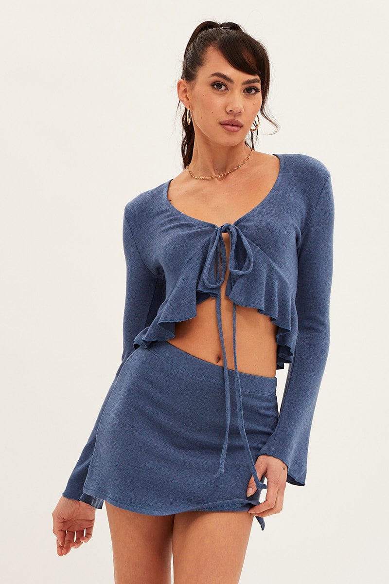 TOP Blue Peplum Top Long Sleeve for Women by Ally