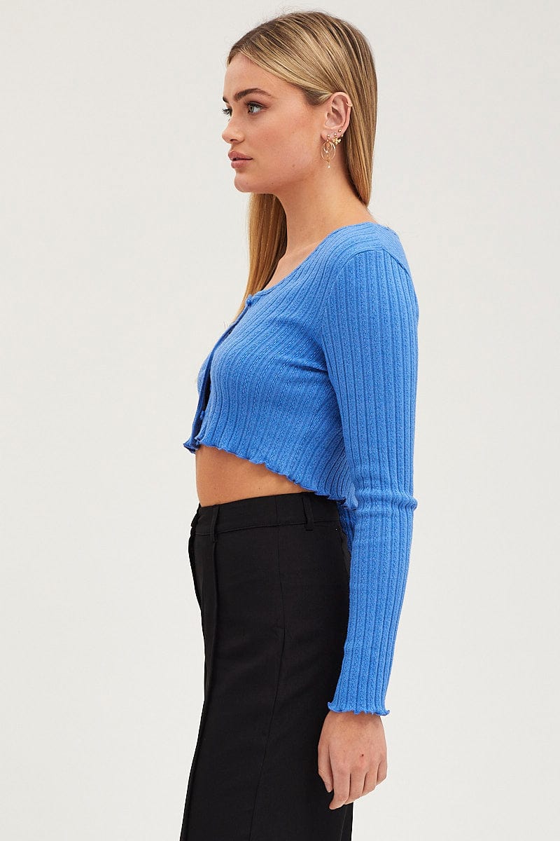TOP Blue Rib Top Long Sleeve for Women by Ally