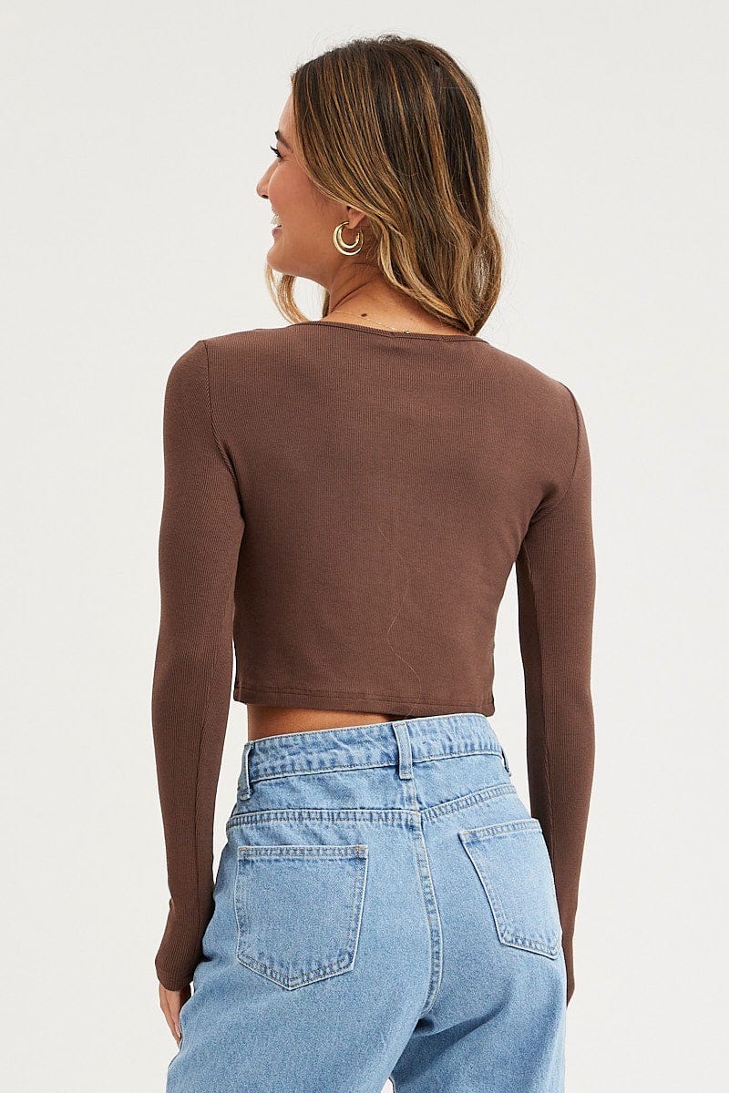 TOP Brown Basic Top Ribbed for Women by Ally