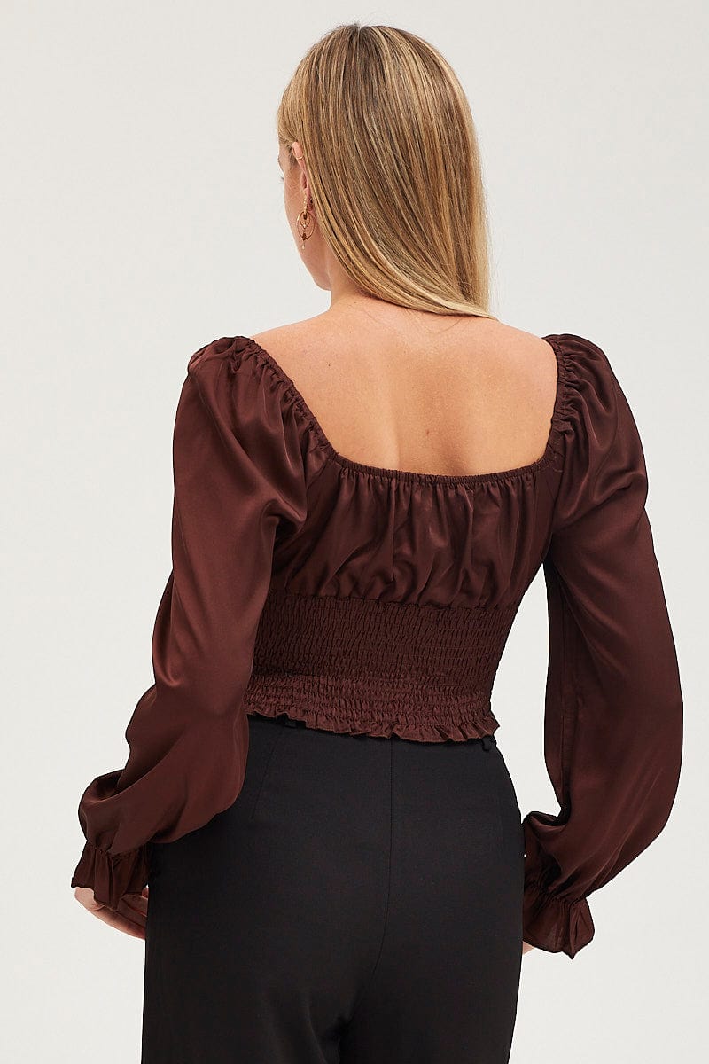 TOP Brown Crop Top Long Sleeve for Women by Ally