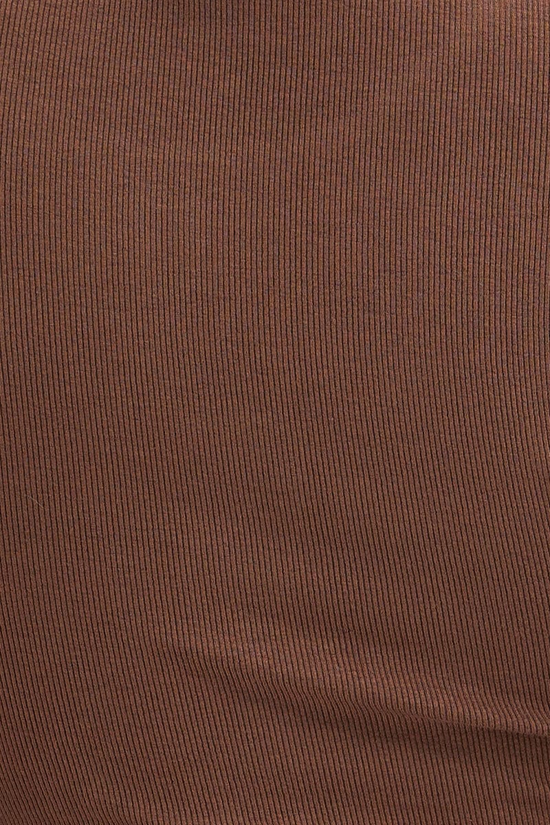 Brown Ribbed Texture Brown Jersey Top Ribbed | Ally Fashion