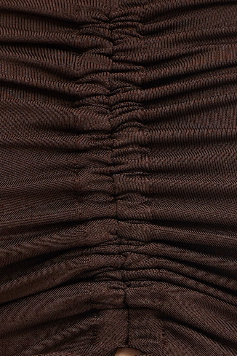 TOP Brown Tie Up Detail Long Sleeve Top for Women by Ally