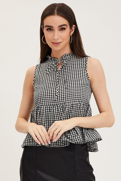top-check-gingham-wrap-top-