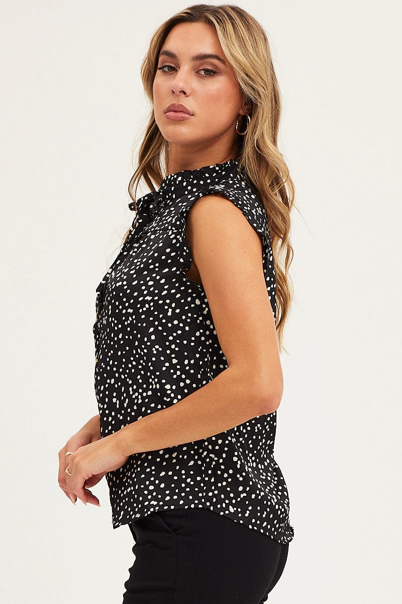TOP Geo Print Button Up Top Short Sleeve for Women by Ally