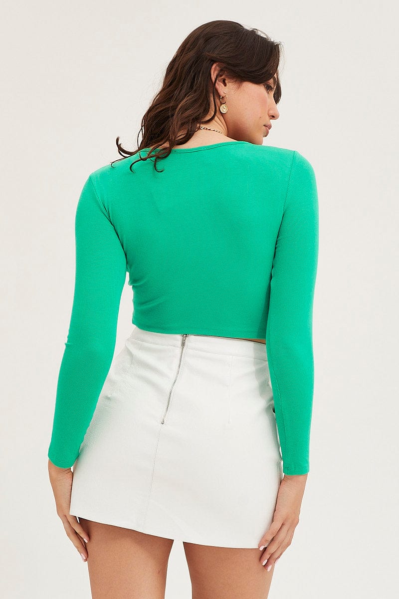 TOP Green Asymmetric Top Ribbed for Women by Ally