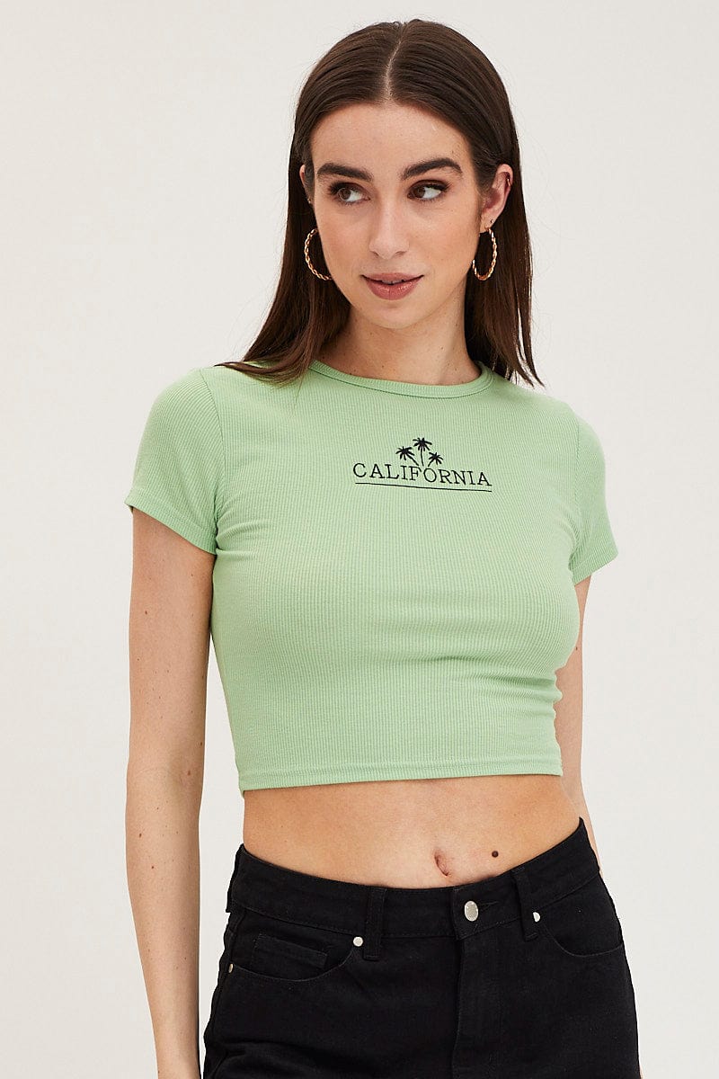 TOP Green Graphic Top Short Sleeve for Women by Ally