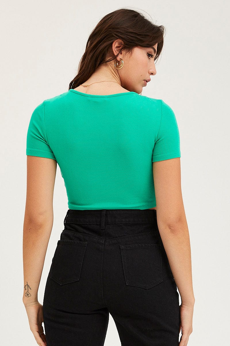 TOP Green Jersey Top Ribbed for Women by Ally