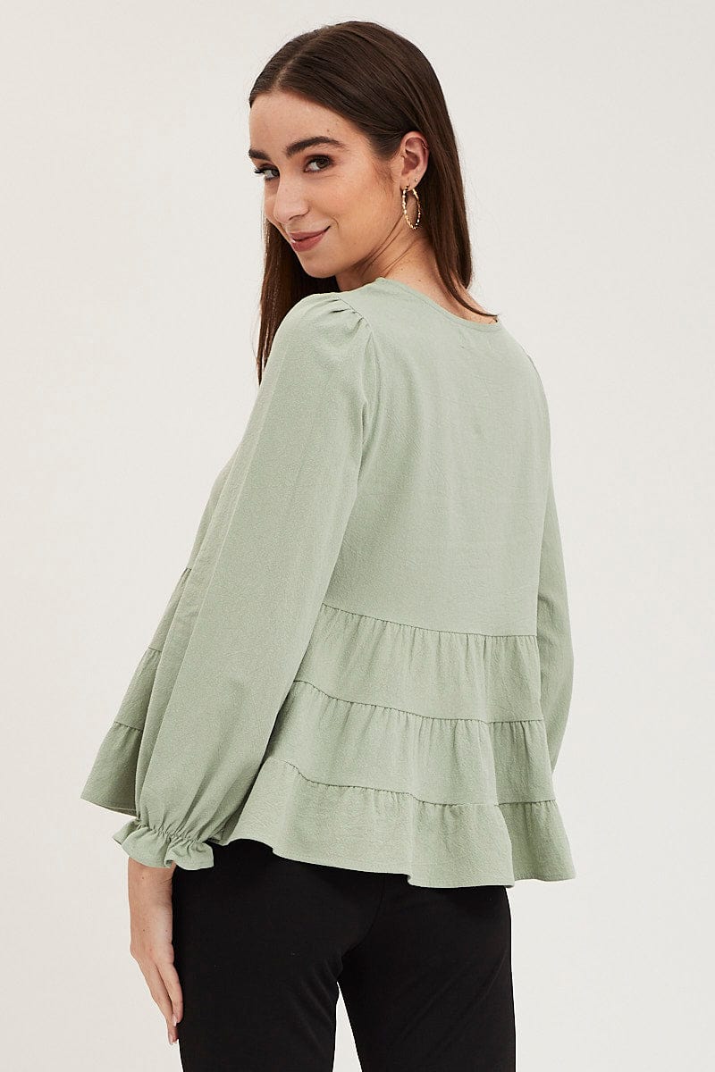 Women’s Green Smock Top Long Sleeve | Ally Fashion