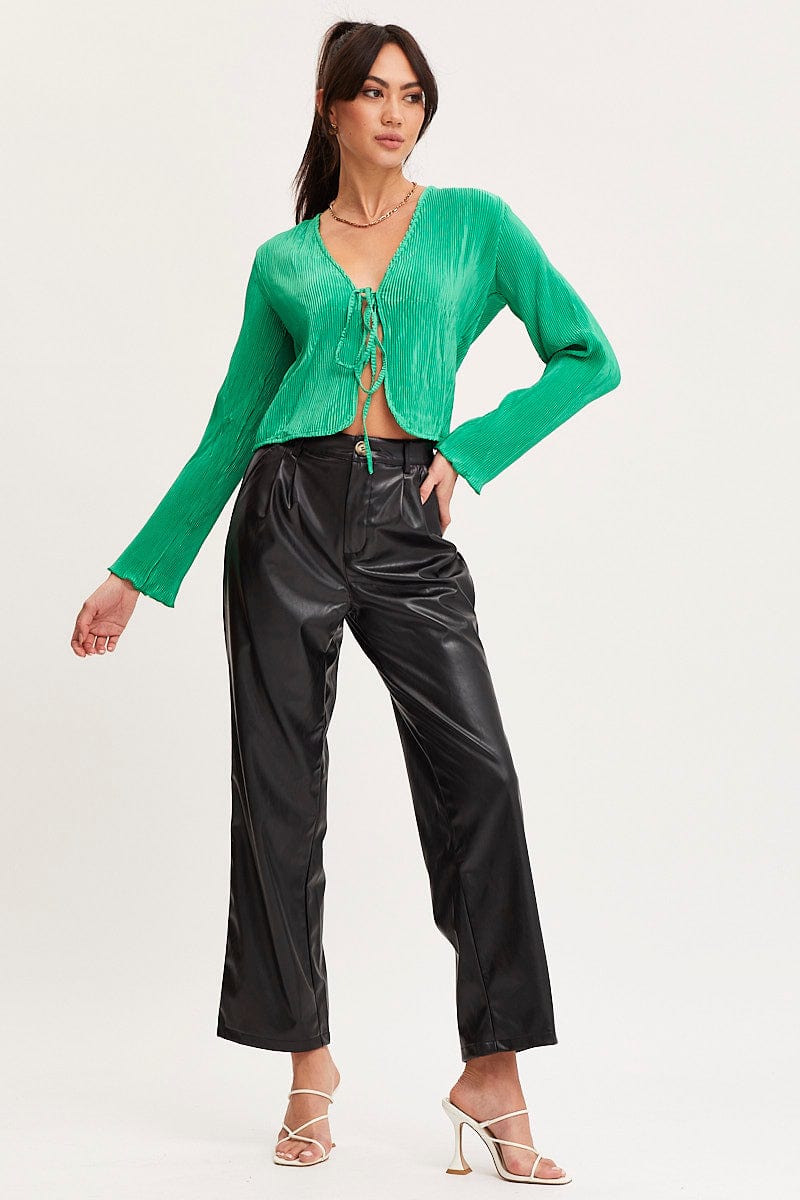 TOP Green Tie Up Top Long Sleeve for Women by Ally