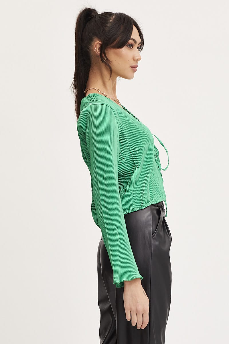 TOP Green Tie Up Top Long Sleeve for Women by Ally