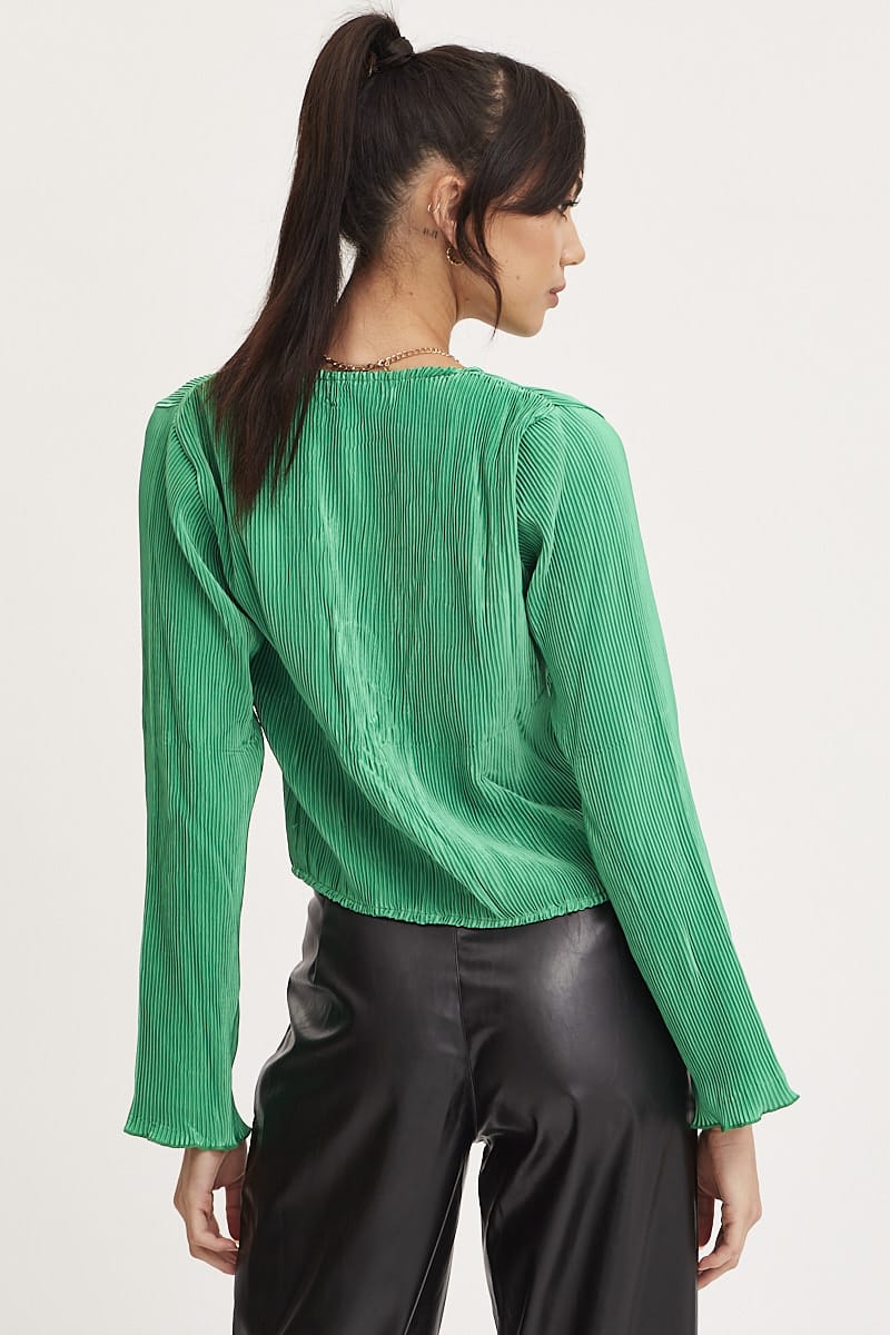 TOP Green Tie Up Top Long Sleeve for Women by Ally