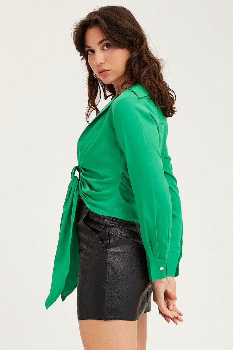 TOP Green Tie Up Top Long Sleeve for Women by Ally