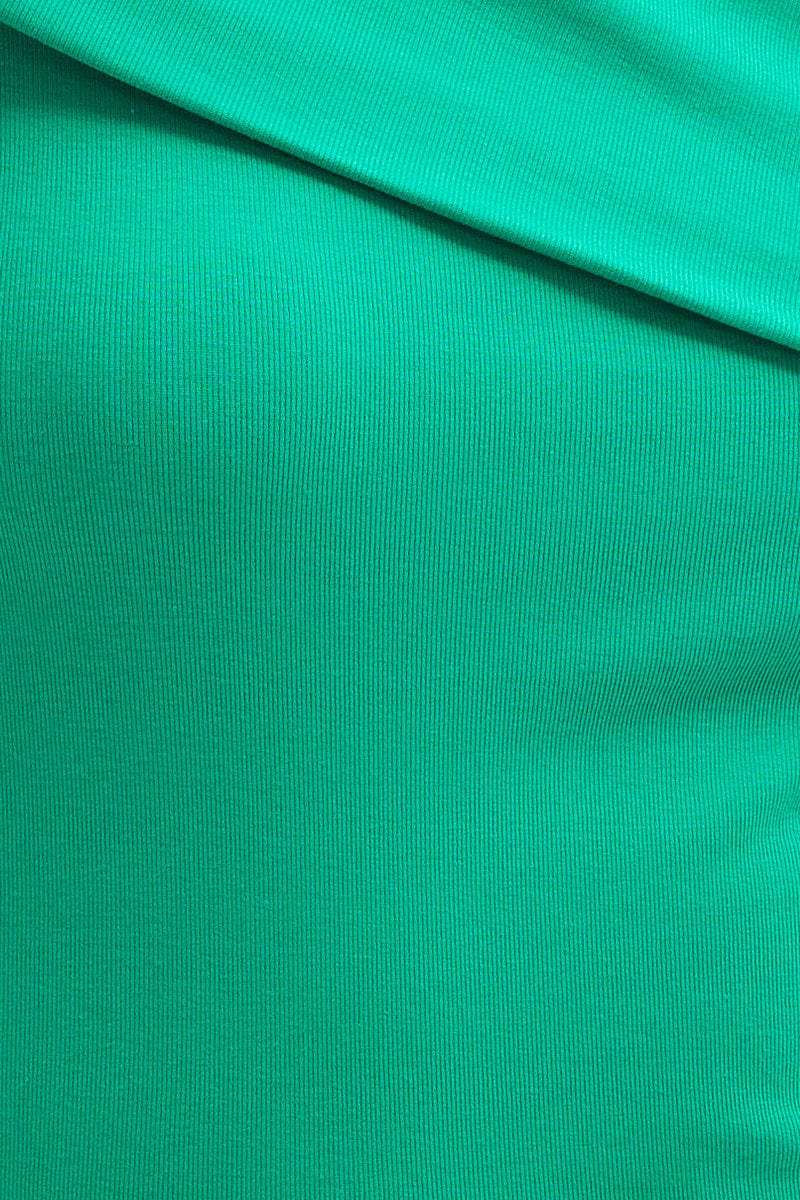 TOP Green Top Short Sleeve Asymmetric Neckline Cotton Jersey for Women by Ally