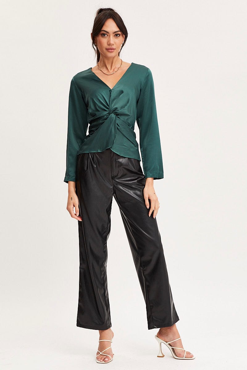TOP Green Twist Front Top Long Sleeve for Women by Ally