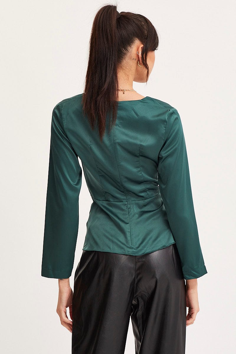 TOP Green Twist Front Top Long Sleeve for Women by Ally