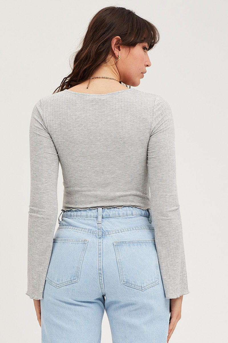 TOP Grey Ring Detail Top Long Sleeve for Women by Ally