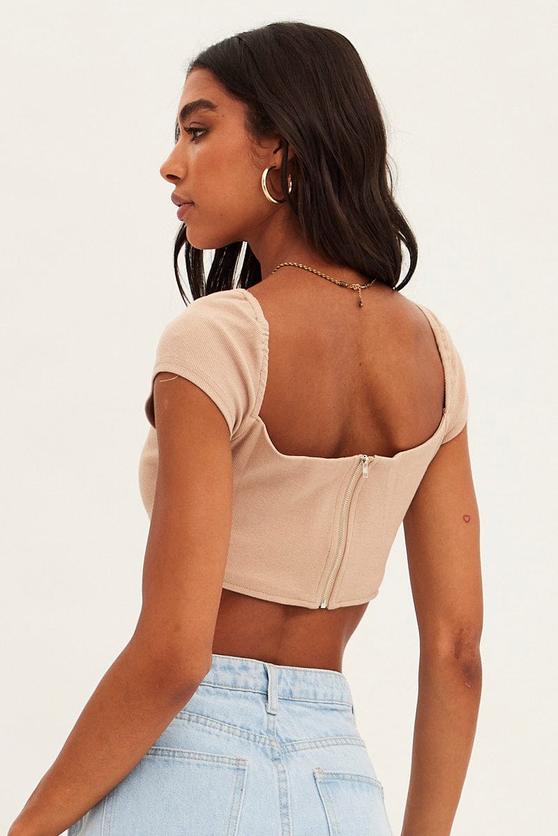 Nude Corset Crop Top Short Sleeve Square Neck-jc14024-47w-5