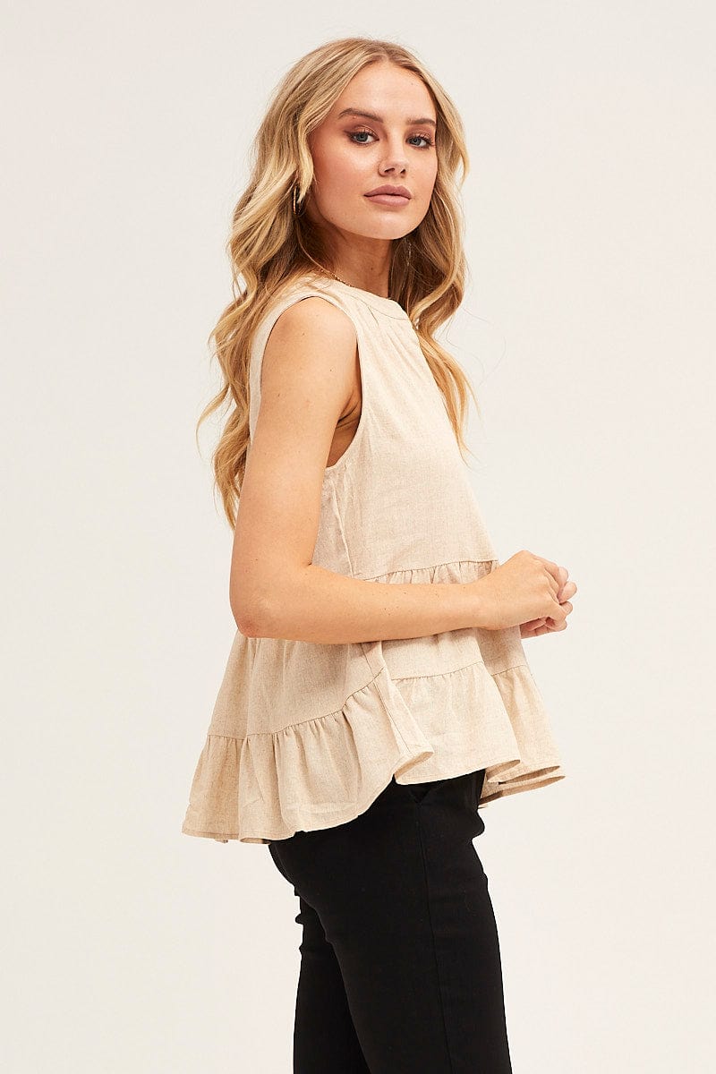 TOP Nude Peplum Top Sleeveless for Women by Ally