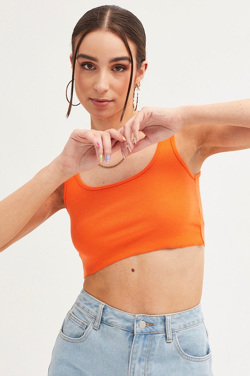 TOP Orange Basic Jersey Top for Women by Ally
