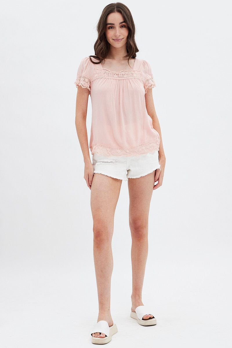 Pink Lace Trim Top for Ally Fashion