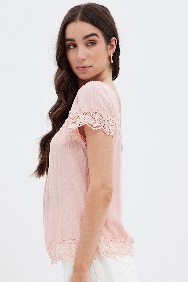 Pink Lace Trim Top for Ally Fashion