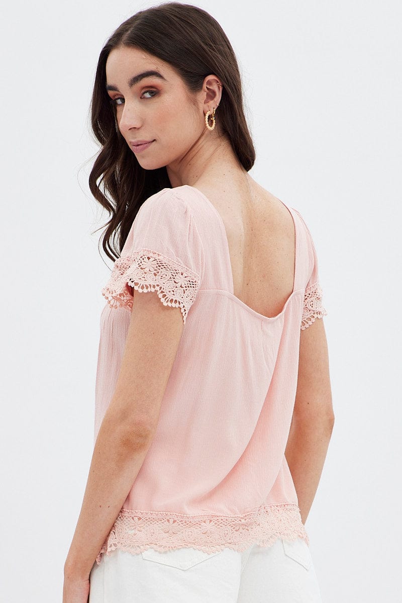 Pink Lace Trim Top for Ally Fashion