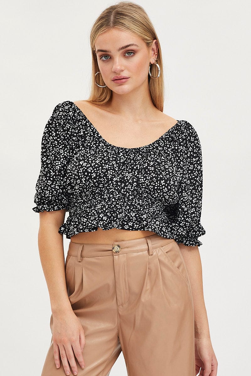 TOP Print Crop Top Short Sleeve for Women by Ally