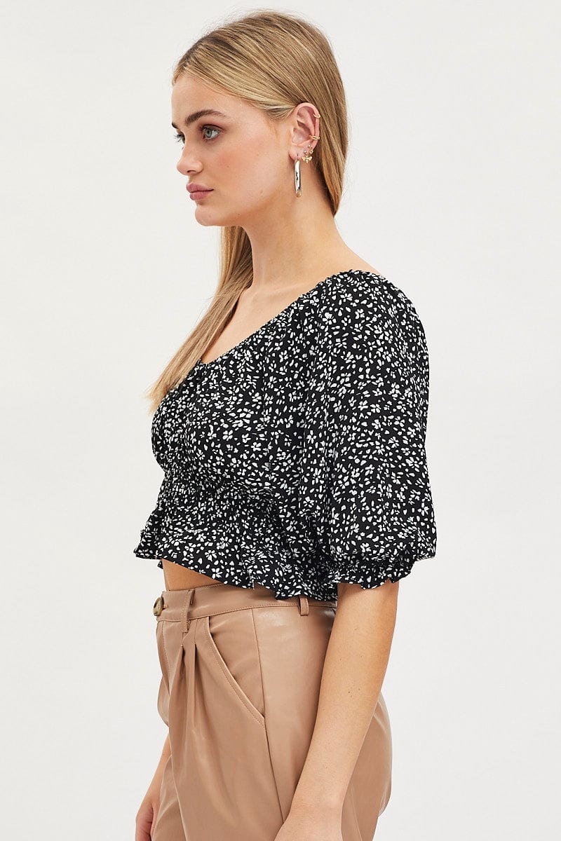 TOP Print Crop Top Short Sleeve for Women by Ally