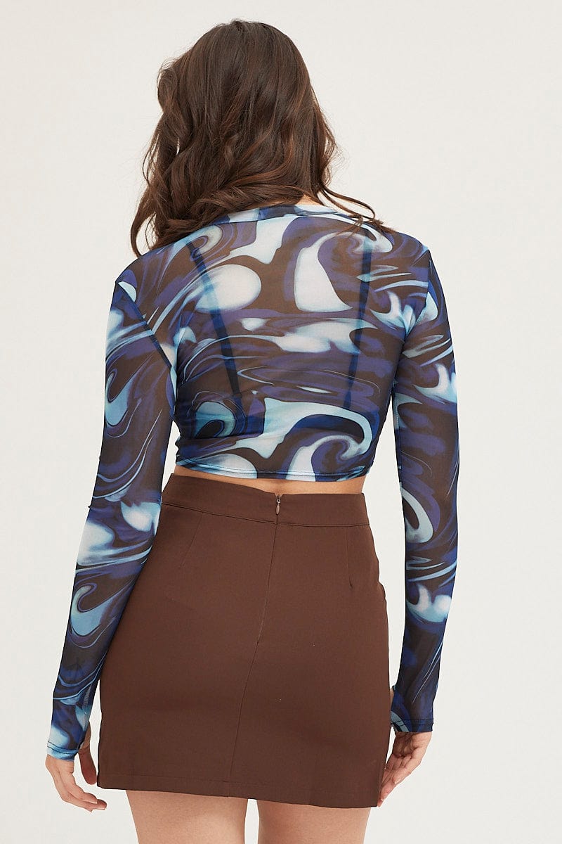 TOP Print Long Sleeve Mesh Top for Women by Ally