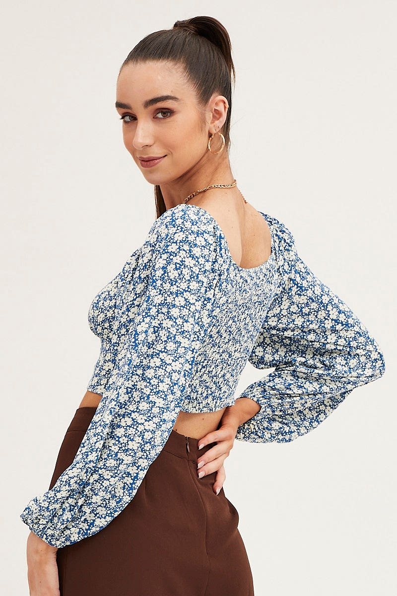 TOP Print Off Shoulder Cropped Top for Women by Ally